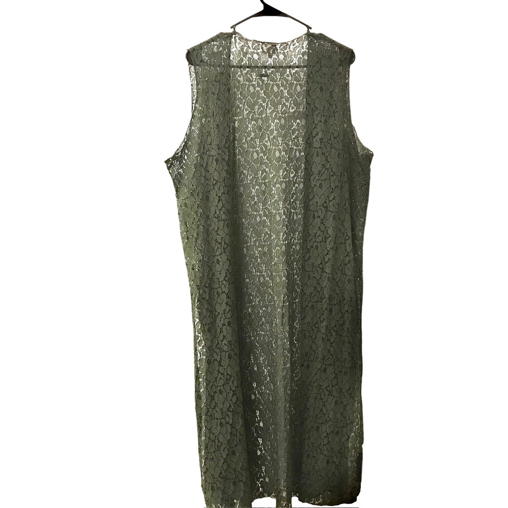 LuLaRoe Green Flower Knit Crochet Open Sides Plus Size Vest Duster Cardigan - Picture 2 of 8